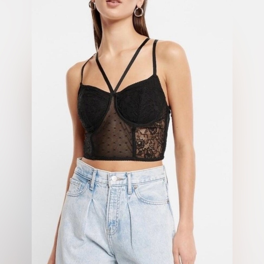 Express Lace Strappy Bustier Black Cropped Cami Size M NWT